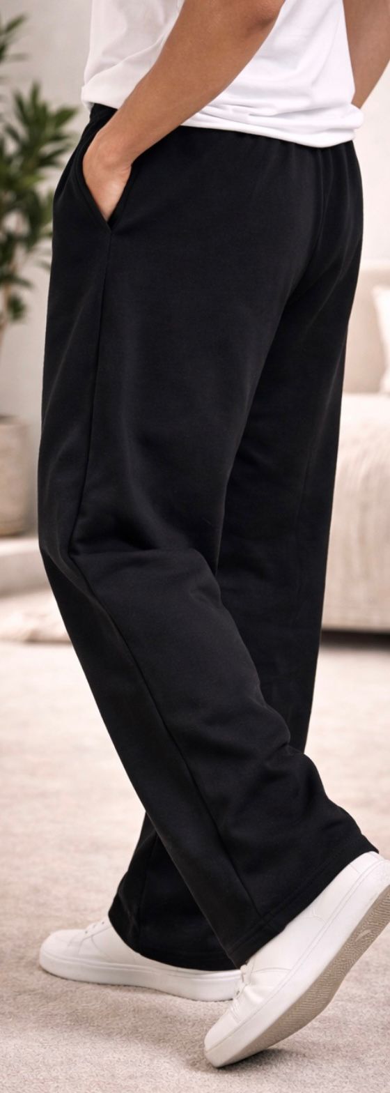 Men’s Black Baggy Track Pants – Relaxed Wide Leg Fit - Image 2