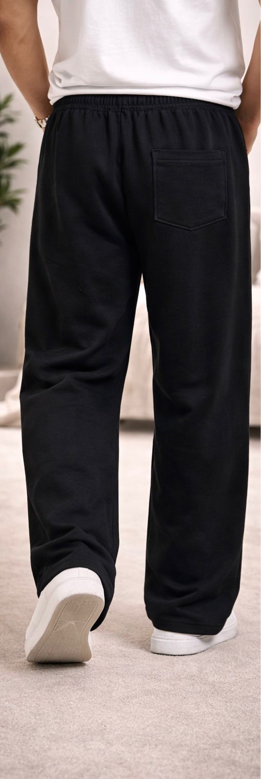 Men’s Black Baggy Track Pants – Relaxed Wide Leg Fit - Image 5