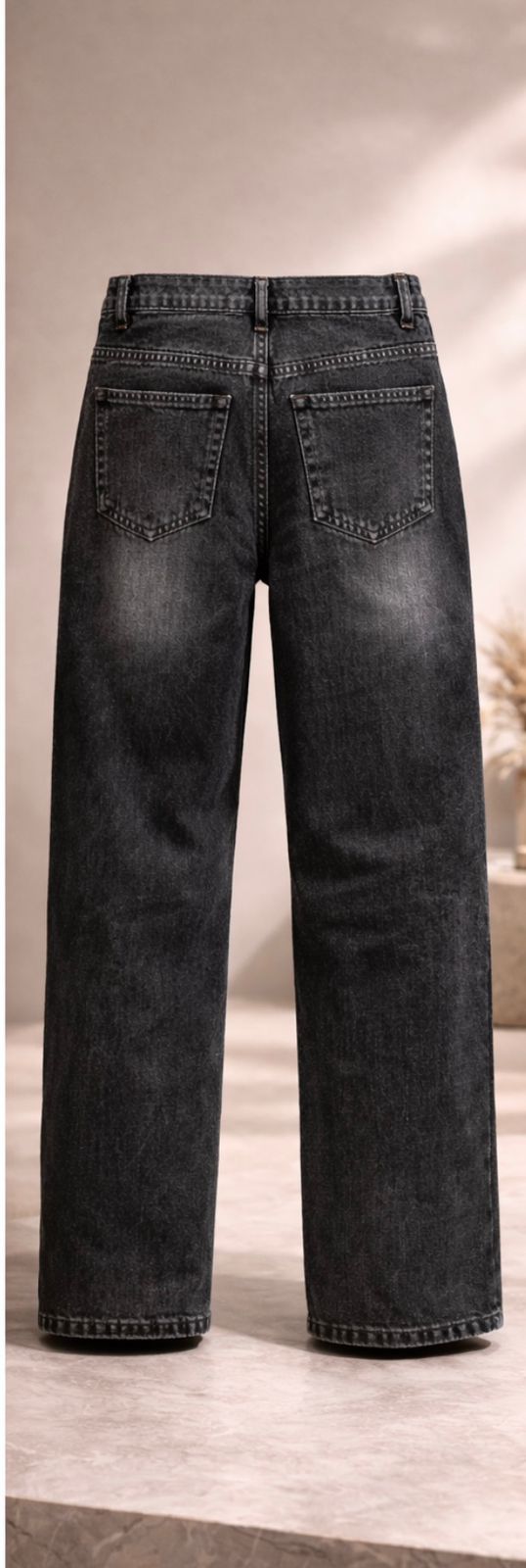 Men’s Black Washed Baggy Jeans – Wide Leg Relaxed Fit Denim - Image 4